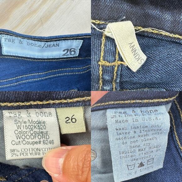 Rag & Bone Low rise skinny jeans in dark blue women’s size 26 - Picture 7 of 10